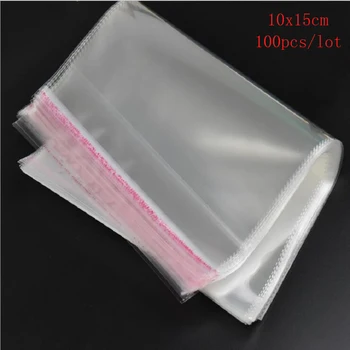 100ks/veľa 10x15cm Jasné/priehľadné samolepiace tesnenie plastové funkcie opp Tašky Skladovanie Tašky zavesiť na obed/darčekové balenie
