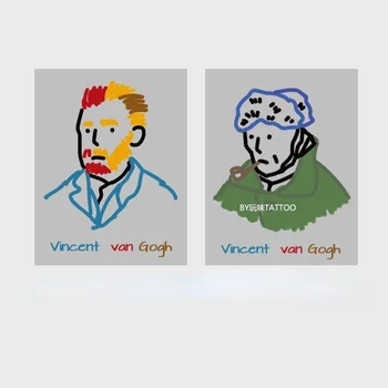 2/4 Ks Nových Originál Van Gogh Self-portrait Falošné Tetovanie Nálepky Trvalé Vodotesné Tvorivé Cartoon Zápästie Tetovanie Nálepky