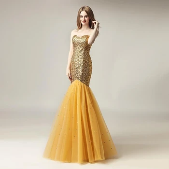 2020 Lacné Iskrivý Morská víla Formálnej Strany Nosiť Sexy Prom Večerné Šaty Sequined Zlato Dĺžka Podlahy Plus Veľkosť Vestidos de Festa