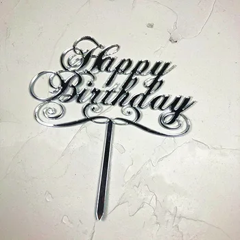 2020 Nové Strieborné Akryl Happy Birthday Cake Vňaťou Narodeninovú Tortu Vňaťou Príznaky pre Dieťa Výročie Borthday Strany Tortu Dodávky