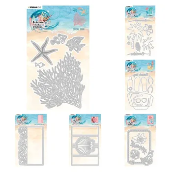 2022 Letné Beach deň slniečko Koralové ryby Shell rám Rezanie Zomrie Diy Craft Papier Karty Scrapbooking Dekorácie Razba Formy