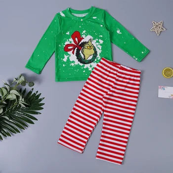 2022 Vianočné Oblečenie Baby Chlapci Oblečenie Nastaviť Bavlna Deti Oblečenie Zelenú Kombinézu Dlhý Rukáv Stripe Nohavice Pre 1-8T Babi Dievča
