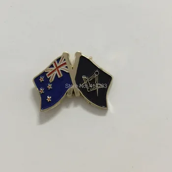 21 mm Nový Zéland Vlajka Freemason Slobodomurárstva Pin Odznaky Metal craft suvenír brošne a klopě pin zadarmo murárov námestie a kompas
