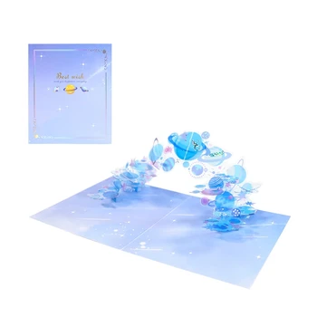 3D pre pop-Up Vianočné Crystal Planet Pohľadnice Narodeninové Pohľadnice Invitat