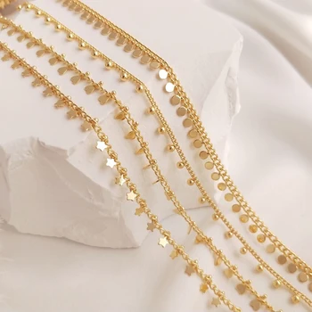 50 14K Zlata Plátovaného Mosadz Star Srdce Oblátka Tvar Reťaze, Ručné Korálkové Reťaze DIY Šperkov Náhrdelník Dodávky