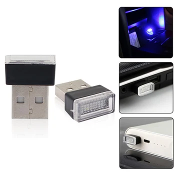 Auto Mini USB LED Atmosféru Osvetlenie Dekoratívne Lampy, Interiérové Svetlo PC Prenosný Plug Okolia Biela Núdzové Svetlá Modrá
