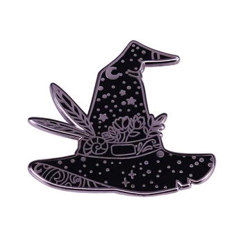 Black Witchy Klobúk Odznak strašidelný strašidelné halloween Brošňa čiar n čarodejníckom Odznak Šperky