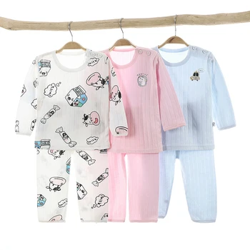 Detský Domov Oblečenie Set sa s Jar Jeseň Bavlna Boneles klimatizácia Oblečenie Chlapci Dievčatá Letné Pyžamo 1-3 Rokov