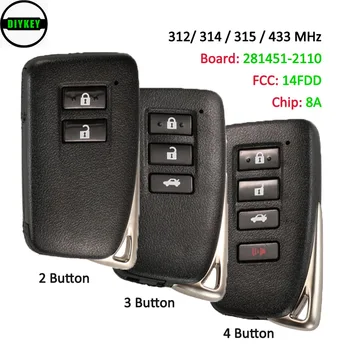 DIYKEY 315/312/314/433MHz Smart Key Vysielač pre Lexus NX300H NX200T NX300 2015-2018 OEM#: 89904-78140 281451-2110 AG Rada