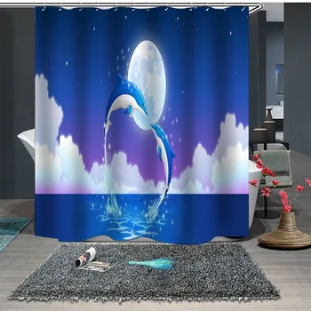 Dolphin 3D Ručne maľované ChunYafang Nepremokavé Sprchový Záves Sprchový Záves Záves 12 Háčik Vysokej Kvality Kúpeľni Sprchový Záves