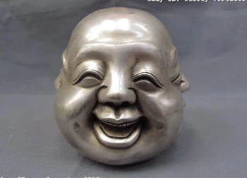 Doprava zadarmo 11 cm Čínskej Ľudovej Bielej Medi, Striebra Štyri Tváre, Emócie Maitreya Lohan Mních Socha