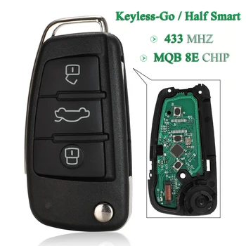 jingyuqin 3 Tlačidlá Pre Audi A3, S3 Skladacie Flip Smart Remote Kľúča Vozidla 433Mhz MQB8E ChipFOB KeylessGo / Semi Inteligentný