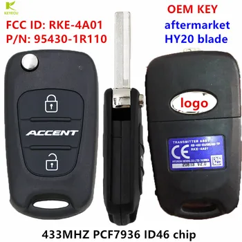 KEYECU Originálne OEM Flip Diaľkové príveskom 2Button 433MHz ID46 pre Hyundai Akcent 2011-2014 (Euro Trhu) VBK: RKE-4A01, 95430-1R110