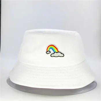 LDSLYJR rainbow výšivky bavlna Vedierko Hat Rybár Klobúk vonkajšie cestovné klobúk Slnko Spp Čiapky pre mužov a Ženy 281