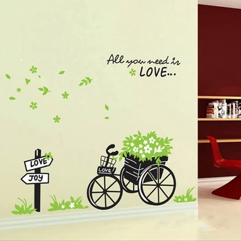 MAMALOOK Romantické Kvetinové bicykli Láska Stenu, Nálepky, spálňa, Obývacia izba Pozadí Domáce Dekorácie, nálepky na nástennú maľbu umenie Obtlačky