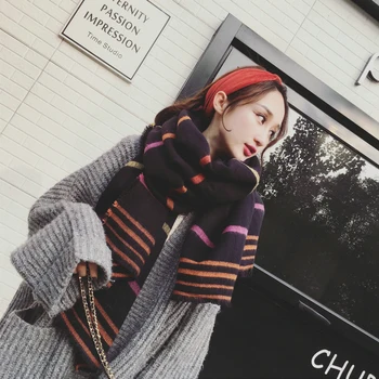 Mingjiebihuo Jeseň a v zime sa nový vonkajší mäkký šál farebné pruhované temperament pohodlné dvojakým použitím šatkou hrubé dievčatá šatku
