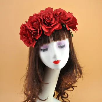 Nové Lady Simulácia Rose Veľký Kvet Handričkou Hlavový Most Garland Retro Headdress Šaty Príslušenstvo, Kórea Japonsko Čierna Biela