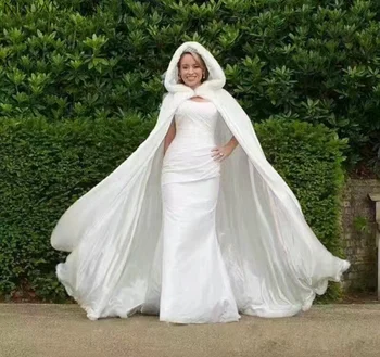 Svadobné plášť slonoviny umelú kožušinu orezania svadobné svadobné doplnky kabát s kapucňou šál dĺžka 170 cm od pleca k odtokovej
