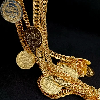 Šatka Reťazca turecké Mince Pozlátené Prívesok Arabskom Dubaji Svadobné Šperky Svadobný Dar, Šperky pre Ženy, Nový v Náhrdelník Móda