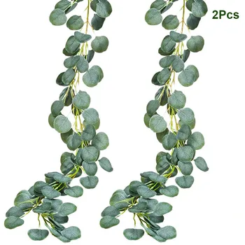 1M Umelé Listy Eukalyptu Ivy Leaf Garland Viniča Simulácia Rastliny Visí DIY Veniec pre Domáce Svadobné Dekorácie 4Pcs