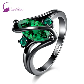 2021 Módne Šperky Prstene Pre Ženy Zelenými Zirkónmi Black Gun Darček Veľkosť Prsteňa 6 7 8 R2017