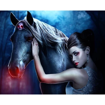 5D DIY Diamond Maľovanie Fantasy girl s koňom lebky červené pery Cross Stitch Mozaiky Daimond Maľby Plné Námestie Domova H114