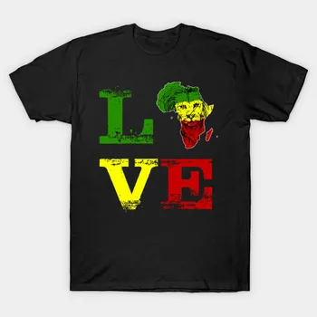 Afrika Mapa Lev Láska písmo Tlačené Reggae Rasta Tričko. Krátky Rukáv, 100% Bavlna Bežné T-shirts Voľné Top, Veľkosť S-3XL