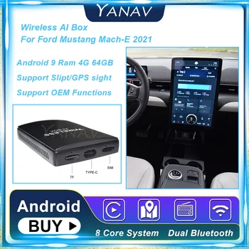 Android 9 4G 64GB Bezdrôtový Ai Box Pre Ford Mustang Mach-E 2021 Android Auto Auto Smart Box Plug and Play AI Adaptér Okno Prehrávač