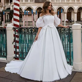 Biela Vintage Svadobné Šaty Lístkového Rukáv Čipky Korálkové Nevesta Šaty s Plášťom 2 Kus Svadobné Šaty Princezná Luk