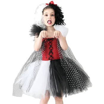 Biela Čierna Čarodejnica Halloween Kostýmy pre Dievčatá, Deti Cosplay Psa Šaty Tylu Oblečenie S hlavovým oblúkom zlá Kráľovná Zdobiť Tutus