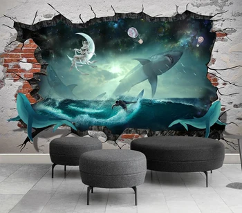 Dekoratívne tapety 3D shark hviezdne nebo nástenné maľby