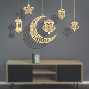 Drevené Prívesky, Hviezdy, Mesiac Víla String Cupcake Prívesok Ramadánu Dekor Eid Al-Fitr Vianoce, Nový Rok Opony Pre Dodávky Strany