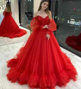 Elegantné Červené Prom Šaty, Dlhé Vestidos Opuchnuté Rukáv Tylu Backless Formálne Večerné Party Šaty súťaž Krásy Šaty 2022 платье