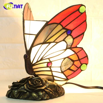 FUMAT Motýľ Nočné Svetlo Tiffany Sklo Motýľ Svetlá Pre Obývacia Izba, Nočné Lampy Domova Deco Teplé Ošetrovateľskej Nočné Lampy