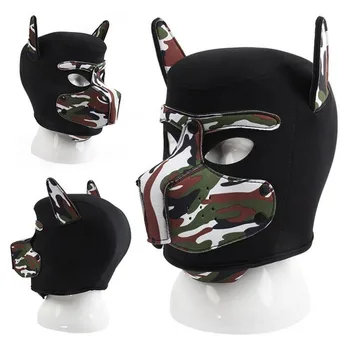 Kamufláž Zvieracie Hlavy Sexy Psa celotvárová Maska Čierne Šteňa Kapota s Odnímateľnou Nos pre Cosplay Kostýmy Halloween Strany