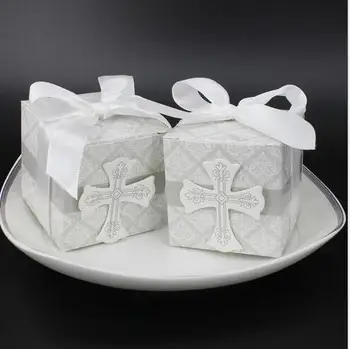 Kríž candy box Krst baby sprcha Veľkonočné strany zábal držitelia s pásky, Prvé sväté Prijímania, darček taška, 50 ks/veľa