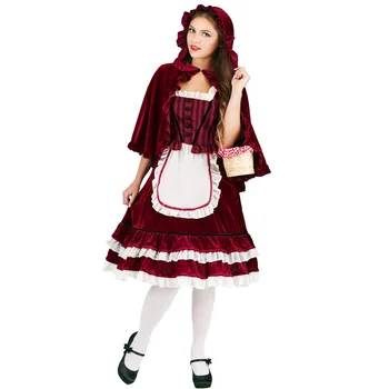 Little Red Riding Hood Kostým Pre Dospelých Lolita Princezná, Kráľovná Halloween Kostým Ženy, Fantasy Maškarný Party Plášť Oblečenie