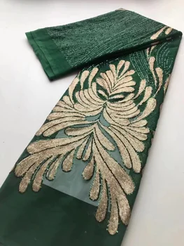 Móda Zelená francúzskej Čipky Textílie s Flitrami Vysokej Kvality Afriky Postupnosť Tylu Čipky Textílie, Čipky na Svadobné Šaty
