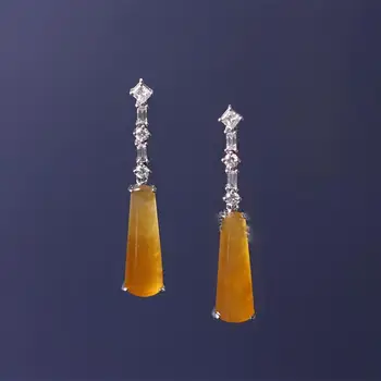 Nový, originálny dizajn vyhotovením medovo žltá chalcedony pilier náušnice Čínsky retro geometrické kúzlo ženy značky šperky