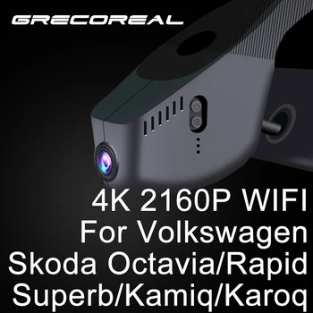 Predné Auto Kamera, videorekordér Dash Cam 4K Wifi Hrať Konektor pre Volkswagen Vw Skoda Octavia Rapid Spaceback Vynikajúci Kamiq Karoq