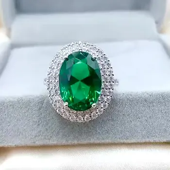 S925 mincový striebro šperky vintage emerald veľké oválne dove vajcia klastra plná diamantov krúžok šperky lady