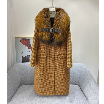 Slávny 2021 Nové Dlho módny návrhár prírodné fox kožušiny maxi dlhý vlnené kabáty Jaqueta FemininaJ03