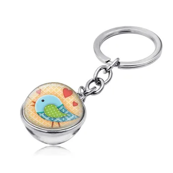 Strieborná Farba Keychain Šperky s Harajuku Vták Milú, Umenie Obrázok Dvojité Bočné Sklo Loptu Auto Keychain Krúžok pre Mužov Darček