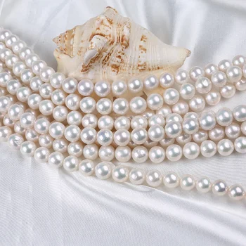 Veľkoobchod s 10-12mm AA prirodzené biele perly okrúhle korálky strand šperky pre ženy