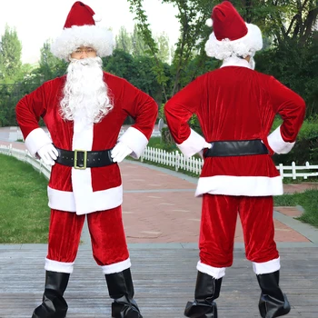 Vianočné Santa Claus Cosplay Kostým Pre Mužov Dospelých Maškarný Karneval Party Červenej Farby Kabát Nohavice Fúzy Pás Klobúk Plus Veľkosti 6XL
