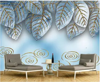 vlastné akejkoľvek veľkosti nástenná maľba na stenu, tapety 3d luxus smalt farba modrá listy domova foto Tapety sa valí na izbu