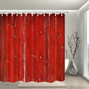 Červené Drevené Dosky Sprchový Záves Kúpeľňa Nepremokavé Fabfic Záclony 71x71inches